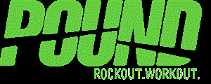 Green POUND Logo with the words Rockout and Workout below it